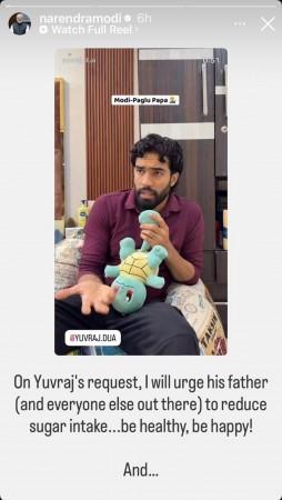 Influencer Yuvraj Dua's plea for his 'Modi-Paglu Papa' to cut down on sugar gets a reply from PM Modi Influencer Yuvraj Dua's plea for his 'Modi-Paglu Papa' to cut down on sugar gets a reply from PM Modi