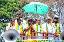 Karnataka bypolls: BJP candidates file nominations as Yediyurappa, Pralhad Joshi join processions