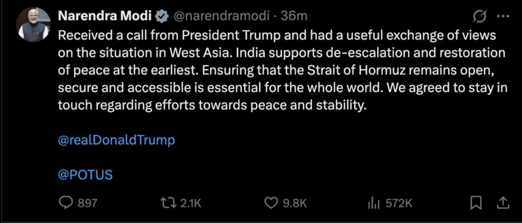 PM Modi receives call from US President Trump, has 'useful exchange of views' on West Asia situation