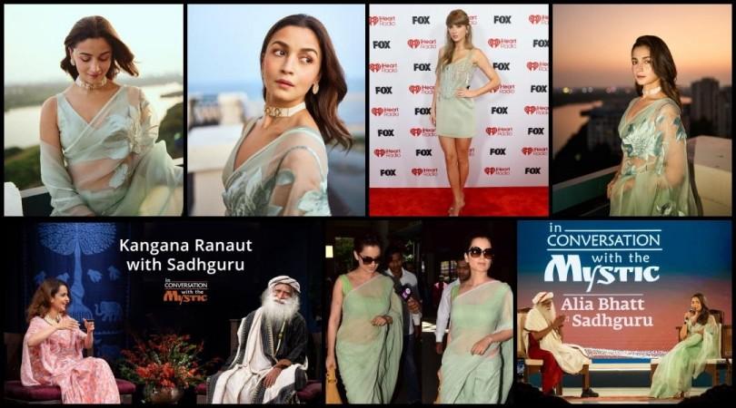 Alia Bhatt wears a deep-neckline blouse with a sheer mint green saree at Sadhguru's event; fans say 'she is copying Kangana Ranaut ' on Instagram Alia Bhatt wears deep neckline blouse with sheer mint green saree at Sadhguru's event; fans say 'she is copying Kangana Ranaut'