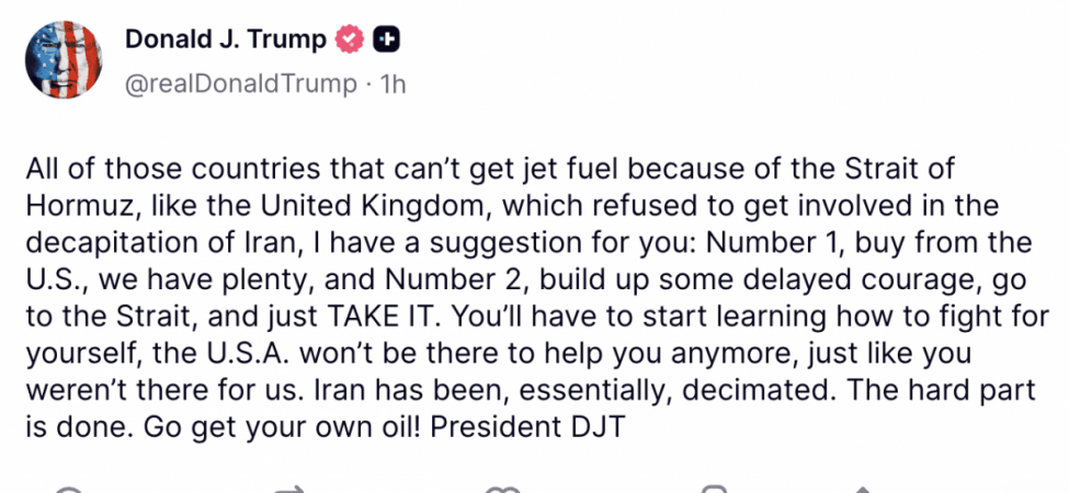 'Buy oil from US, or learn to fight': Trump's message for those who didn't help in Iran war 'Buy oil from US, or learn to fight': Trump's message for those who didn't help in Iran war