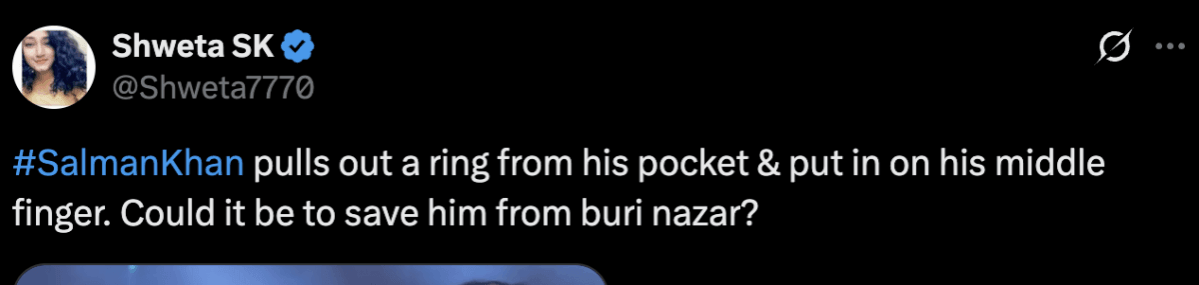 Salman Khan pulls out 'evil eye' ring at event, wears it on middle finger amid ongoing event; fans ask, 'how can this save him from buri nazar?' Salman Khan pulls out 'evil eye' ring at event, wears it on middle finger amid ongoing event; fans ask, 'how can this save him from buri nazar?'