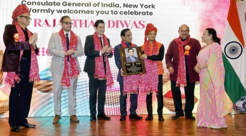 Dr Samin Sharma world famous interventional Cardiologist received Rajasthan Ratna award in photo Rana president prem bhandari Ambassador Binay K Pradhan CG NY dr Sahil Khera dr Sachin ( both from mt Sinai ) Ravi Jargarh Rana secretary with spouse