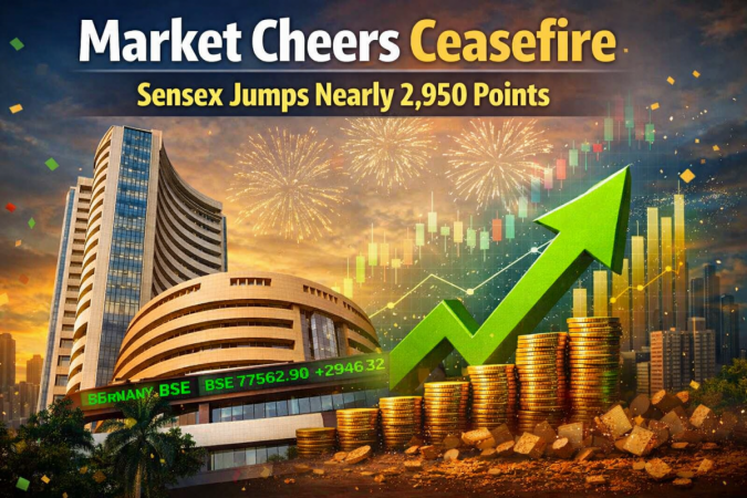 Market cheers ceasefire in biggest rally this year so far, Sensex jumps nearly 2,950 points Market cheers ceasefire in biggest rally this year so far, Sensex jumps nearly 2,950 points