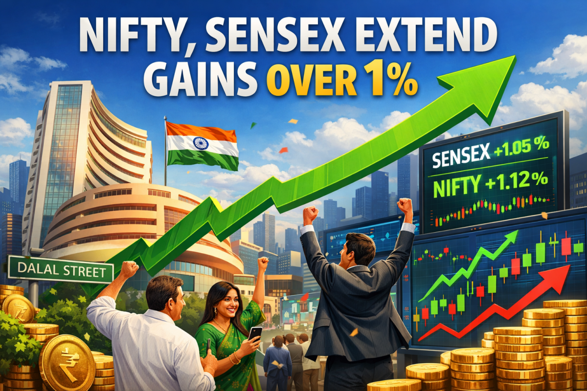 Nifty, Sensex extend gains by over 1 pc
