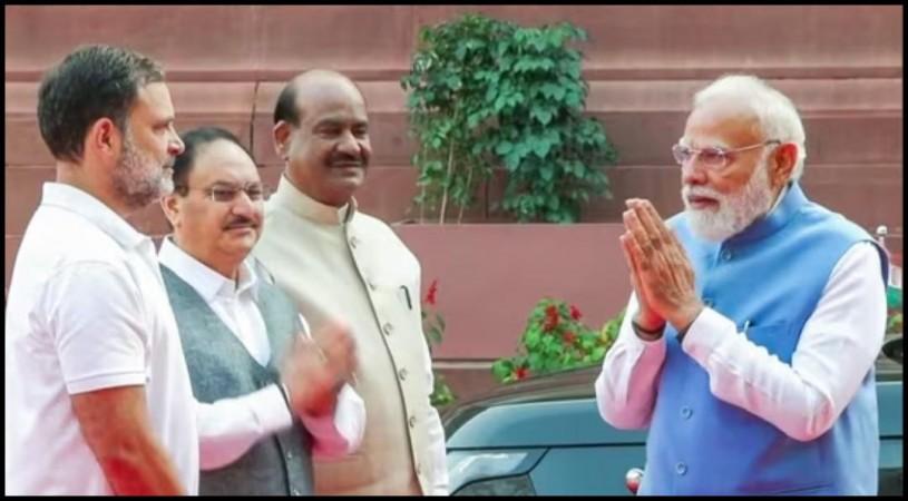 PM Modi steps out of car, stops for conversation with Rahul Gandhi in Parliament premises PM Modi steps out of car, stops for conversation with Rahul Gandhi in Parliament premises