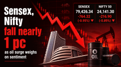 Sensex, Nifty fall nearly 1 pc as oil surge weighs on sentiment