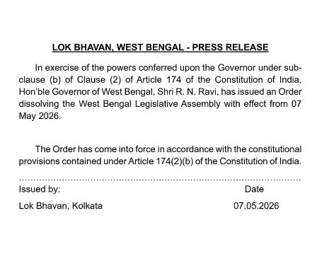 WB Governor R. N. Ravi dissolves West Bengal Assembly; Mamata Banerjee no longer CM, BJP prepares to form government after landslide win