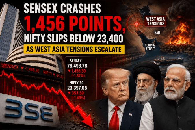 Sensex crashes 1,456 points, Nifty slips below 23,400 as West Asia tensions rattle markets Sensex crashes 1,456 points, Nifty slips below 23,400 as West Asia tensions rattle markets