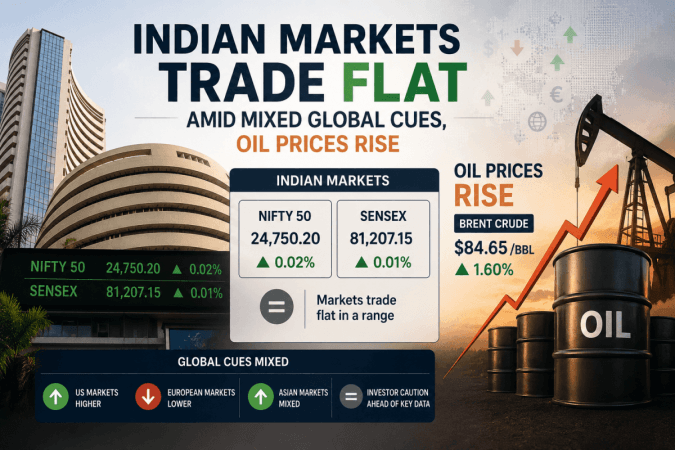 Indian markets trade flat amid mixed global cues, oil prices rise Indian markets trade flat amid mixed global cues, oil prices rise