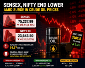 Sensex, Nifty end lower amid surge in crude oil prices