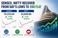Sensex, Nifty recover from day's lows to end flat; IT stocks shine