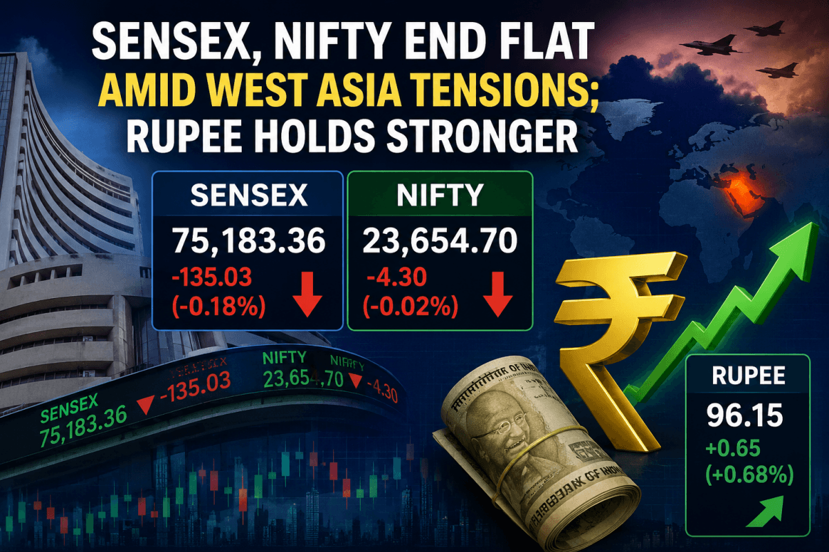 Sensex, Nifty end flat amid West Asia tensions; rupee holds stronger