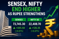 Sensex, Nifty end higher as rupee strengthens