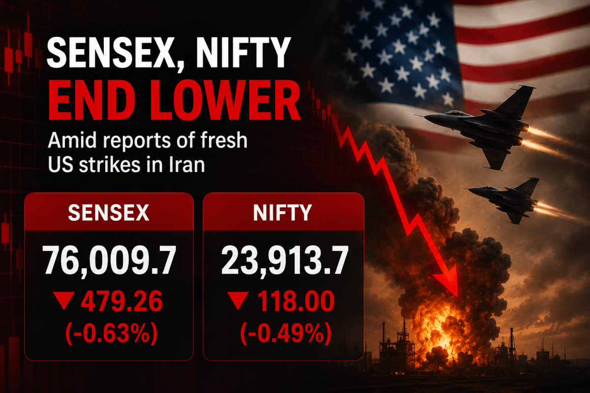 Sensex, Nifty end lower amid reports of fresh US strikes in Iran