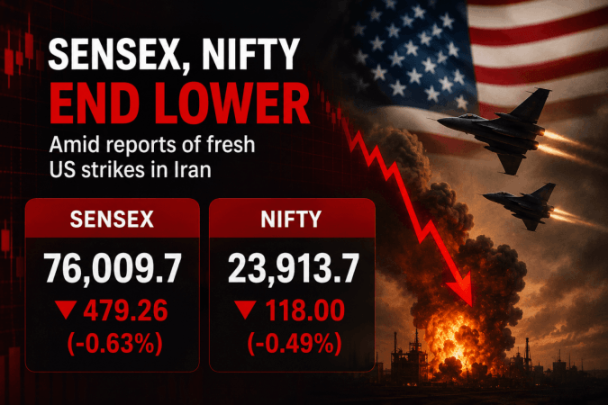 Sensex, Nifty end lower amid reports of fresh US strikes in Iran Sensex, Nifty end lower amid reports of fresh US strikes in Iran
