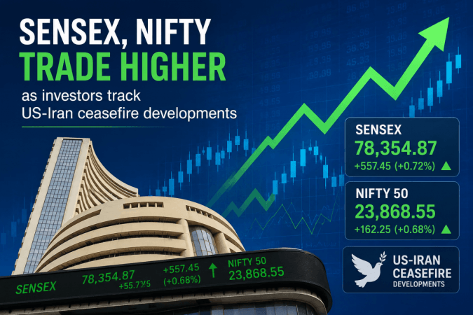 Sensex, Nifty trade higher as investors track US-Iran ceasefire developments Sensex, Nifty trade higher as investors track US-Iran ceasefire developments