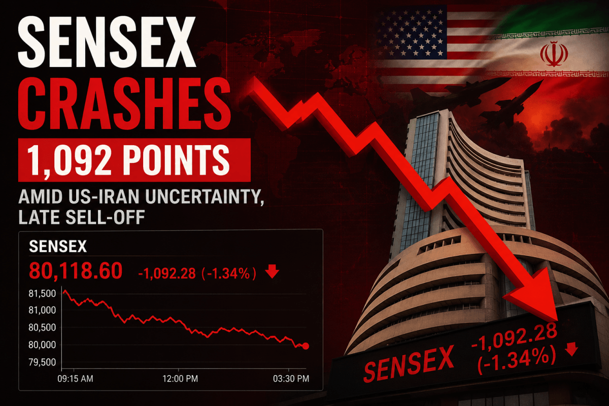 Sensex crashes 1,092 points amid US-Iran uncertainty, late sell-off