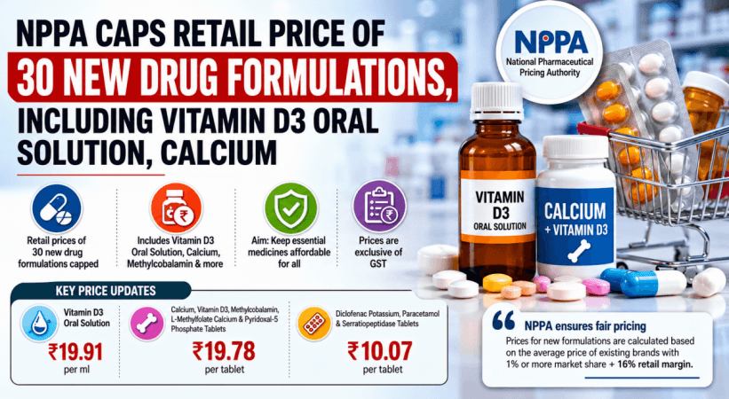 NPPA caps retail price of 30 new drug formulations including Vitamin D3 Oral Solution, Calcium NPPA caps retail price of 30 new drug formulations including Vitamin D3 Oral Solution, Calcium