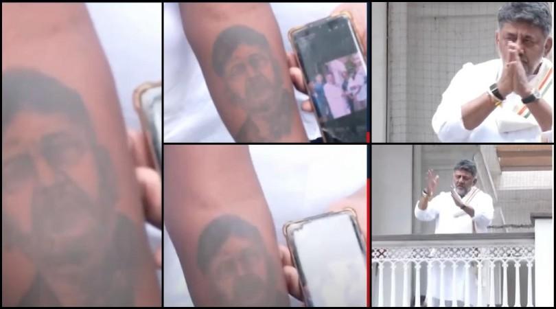 Fan Flaunts D.K. Shivakumar Tattoo Ahead of Swearing-In Ceremony; CM-Designate Waves to Cheering Crowd