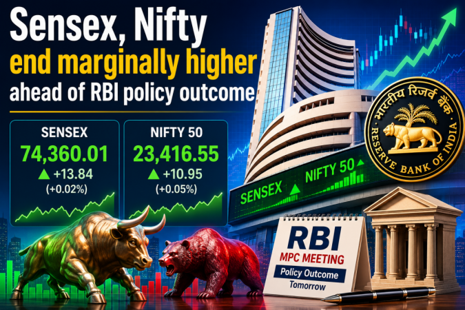 Sensex, Nifty End Marginally Higher Ahead of RBI MPC Decision; Midcaps and Smallcaps Outperform