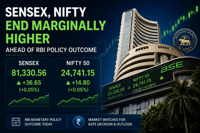 Sensex, Nifty End Marginally Higher Ahead of RBI MPC Decision; Midcaps and Smallcaps Outperform