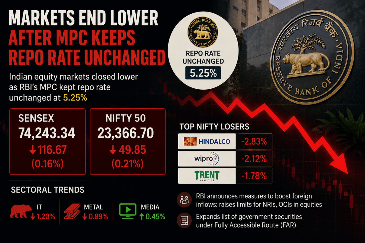 Nifty Slips 0.21%, Sensex Down 117 Points After RBI Policy Announcement