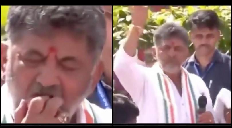 'Disgusting': D.K. Shivakumar throws a half-eaten apple at party workers during his Kanakapura Tour; gets trolled 'Disgusting': D.K. Shivakumar throws a half-eaten apple at party workers during his Kanakapura Tour; gets trolled