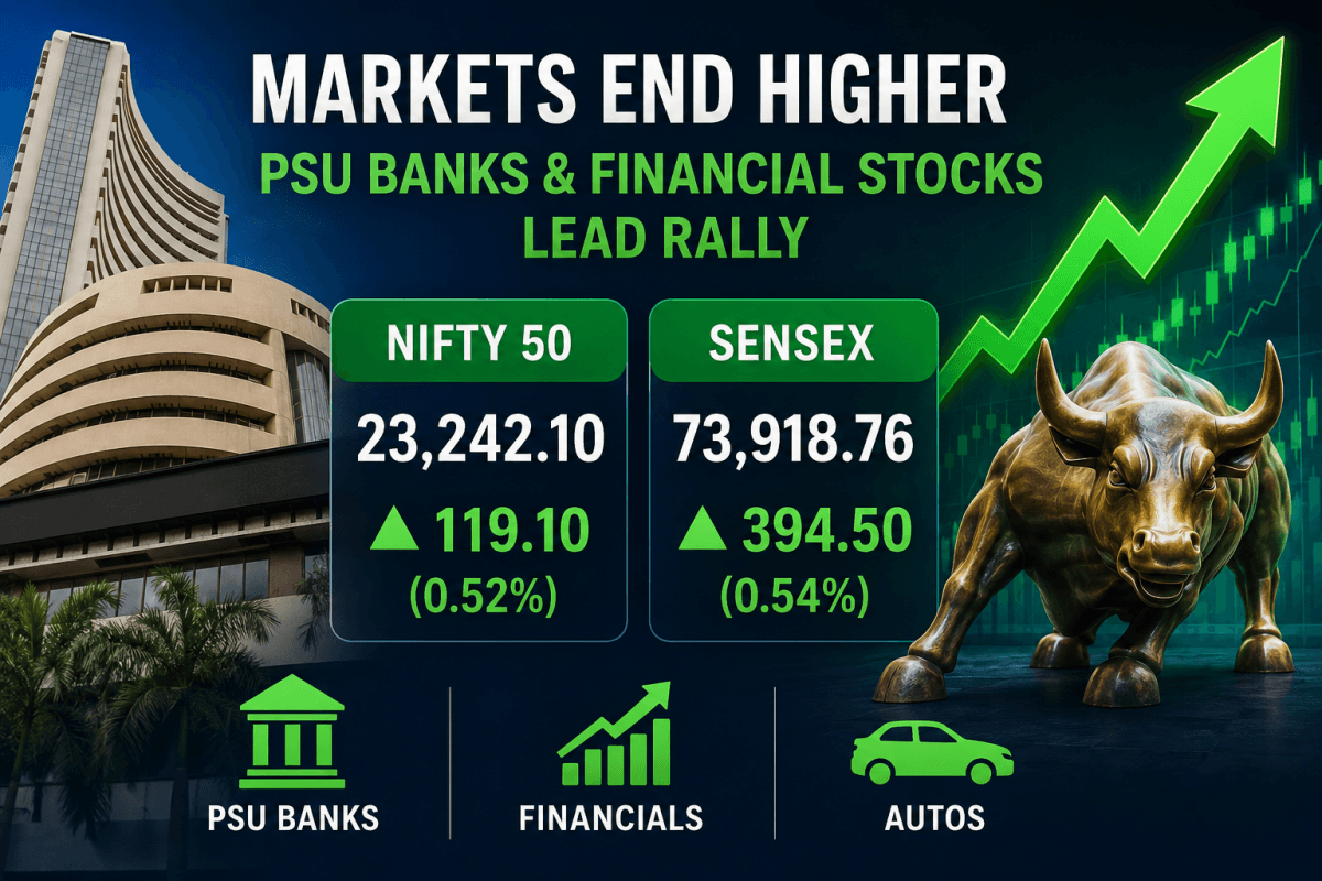 Sensex Ends Near 74,000 on Strong Buying in Financial Stocks