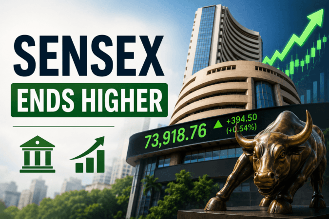 Sensex Ends Near 74,000 on Strong Buying in Financial Stocks Sensex Ends Near 74,000 on Strong Buying in Financial Stocks
