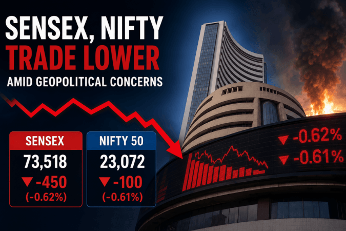 Sensex Slides Over 450 Points, Nifty Below 23,100 Amid West Asia Tensions Sensex Slides Over 450 Points, Nifty Below 23,100 Amid West Asia Tensions
