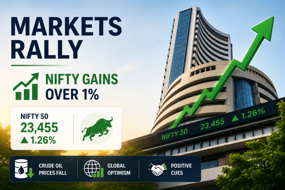 Sensex Rises 1,000 Points, Nifty Crosses 23,450 Amid Falling Crude Prices
