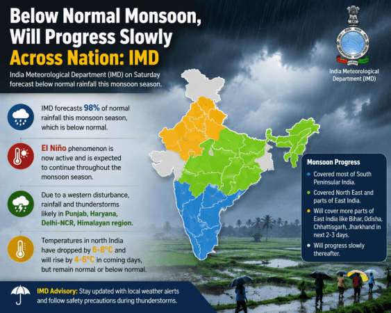 Below normal monsoon, will progress slowly across nation: IMD Below normal monsoon, will progress slowly across nation: IMD