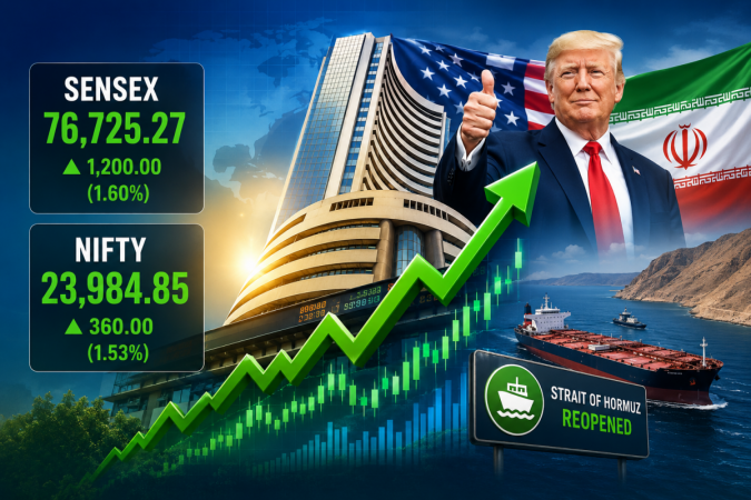 Sensex Soars 1,200 Points, Nifty Nears 24,000 After Trump Announces Iran Deal Sensex Soars 1,200 Points, Nifty Nears 24,000 After Trump Announces Iran Deal