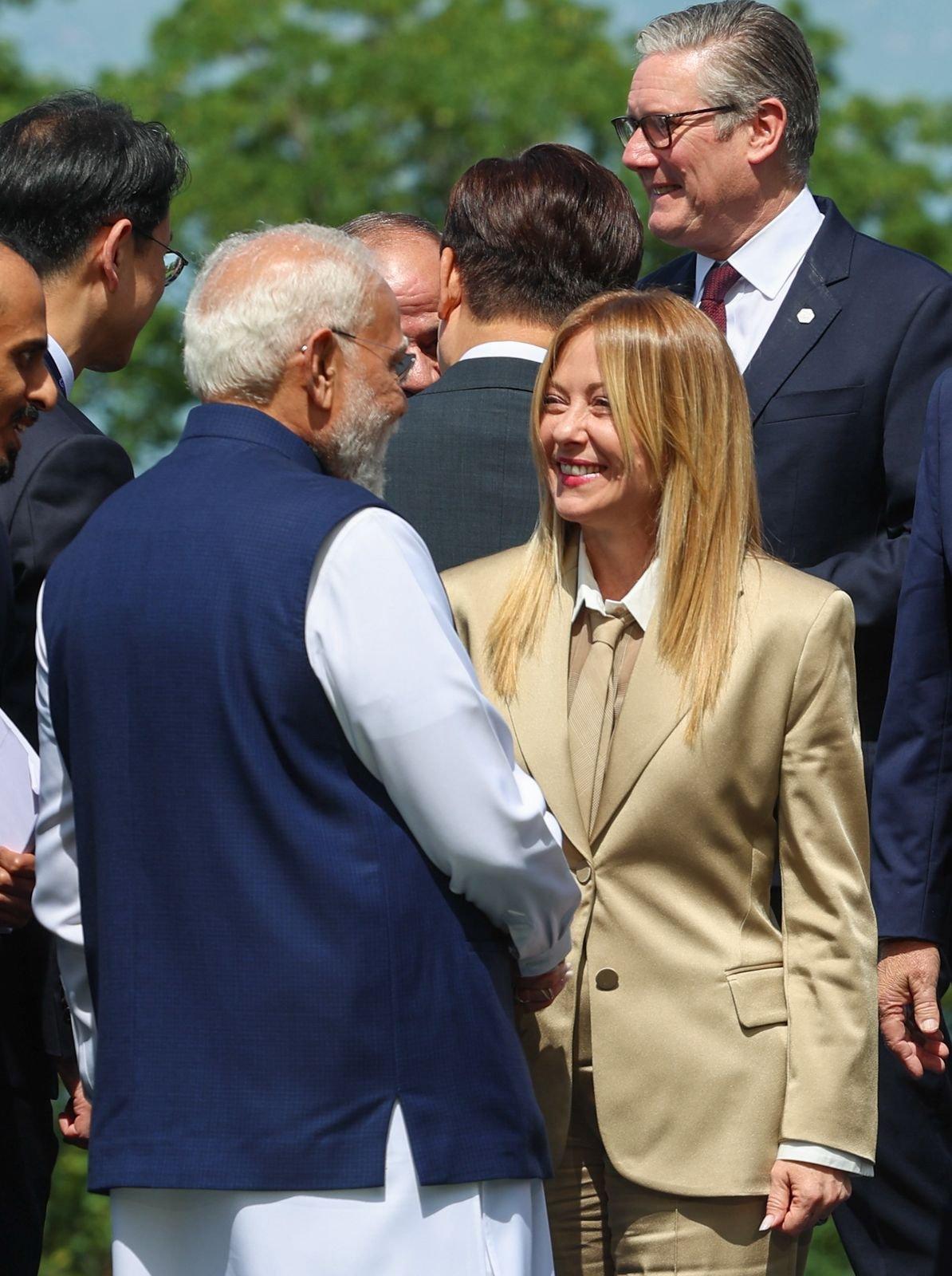 G7 Summit: PM Modi greets Meloni, smiles next to Trump during leaders' photo-op