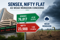 Sensex, Nifty Flat amid Weak Monsoon Concerns, crude oil declines