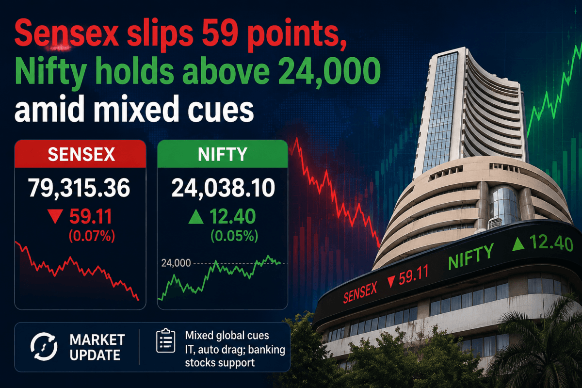 Sensex slips 59 points, Nifty holds above 24,000 amid mixed cues