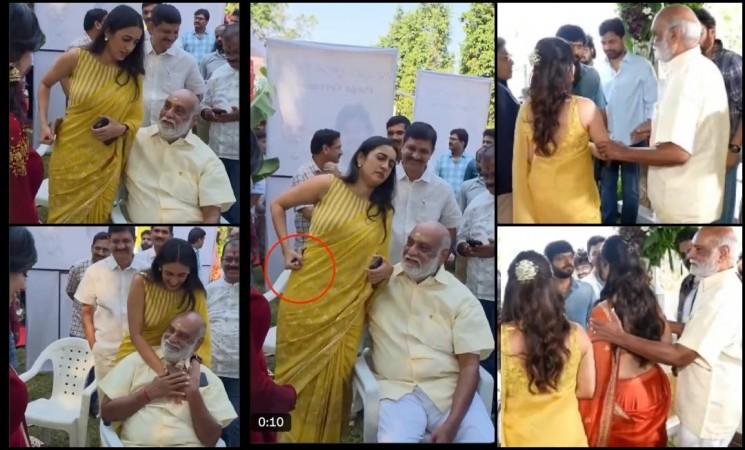 Creepy, cringe: Niharika Konidela looks uncomfortable as director wraps his arm around her waist; pulls Keerthy Suresh closer Creepy, cringe: Niharika Konidela looks uncomfortable as director wraps arm around her waist; pulls Keerthy Suresh closer