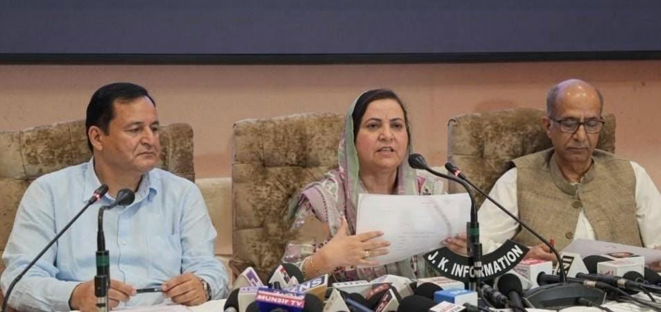 Two cabinet ministers of Omar Abdullah,, namely Javed Ahmad Dar and Sakina Itoo, along with advisor to the chief minister Nasir Aslam Wani, addressing a press conference at Srinagar. press conference