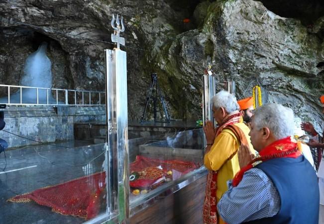 J&K LG performing Pratham Puja at the holy cave shrine of Shri Amarath LG Manoj Sinha