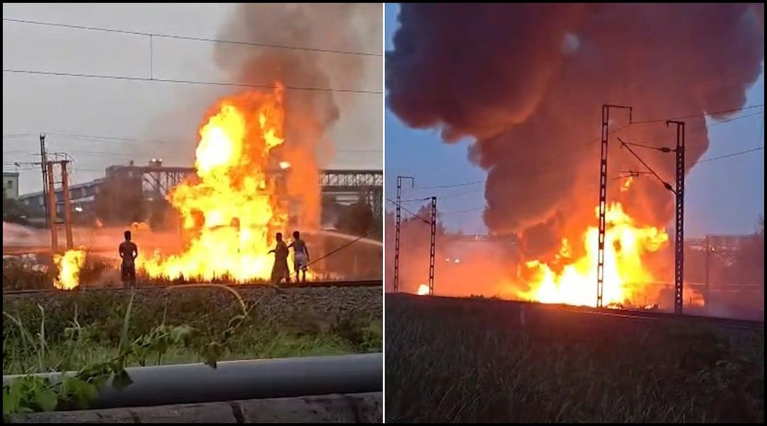 Haldia Refinery Fire: Massive Naphtha Pipeline Blaze Injures Over 10, Damages Homes, Disrupts Rail Services in West Bengal