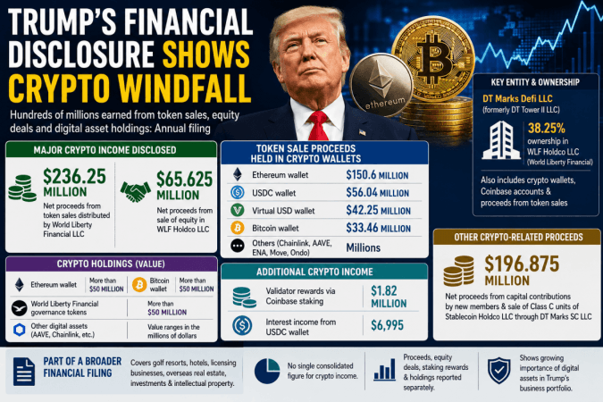 Trump reports at least $1.4 billion in 2025 crypto earnings Trump reports at least $1.4 billion in 2025 crypto earnings