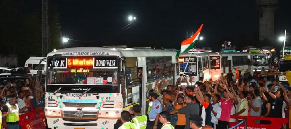 Cavalcade of the first batch of Shri Amarnath Yatra leaving the base camp Jammu Amarnath Yatra