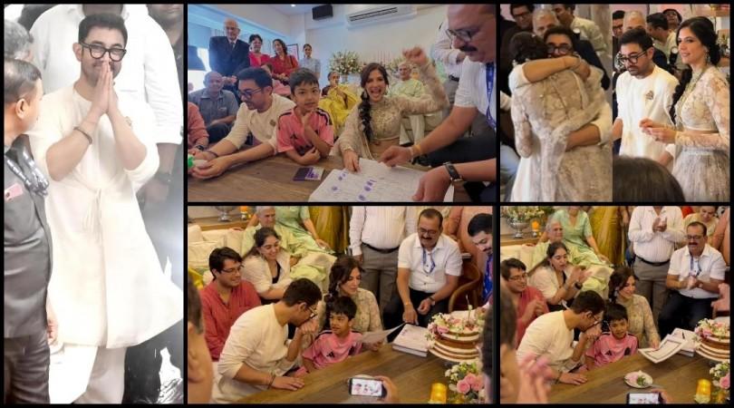 Aamir Khan kisses, hugs his third lawfully wedded wife Gauri Spratt; Aamir's kids Ira and Junaid clap as couple dance Aamir Khan kisses, hugs his third lawfully wedded wife Gauri Spratt; Aamir's kids Ira and Junaid clap as couple dance