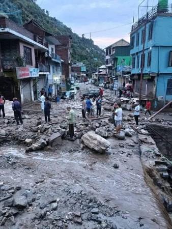 Scene after a devastating flash flood in Thathri town of J&K's Doda district Thathri