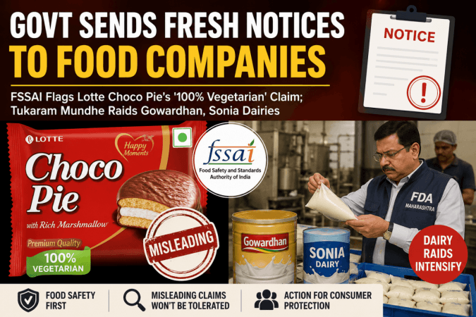 Govt sends fresh notices to food companies:Finds Lotte Choco pies 100% vegetarian claim to be misleading; Tukaram Mundhe raids Gowardhan dairy , Sonia dairy