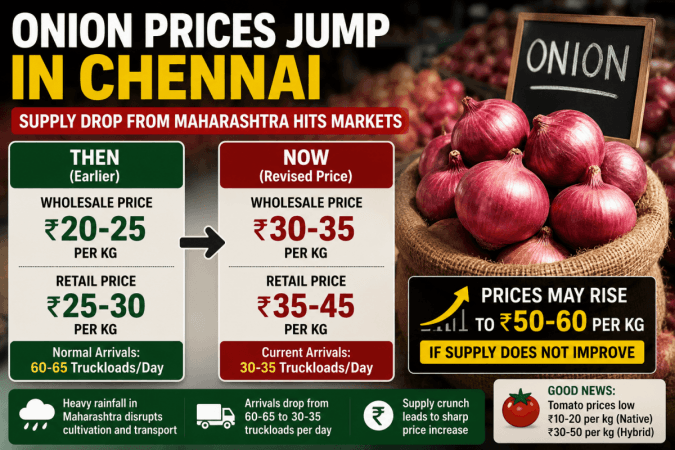 Onion Prices Jump in Chennai as heavy rains in Maharashtra Disrupt Supply Onion Prices Jump in Chennai as heavy rains in Maharashtra Disrupt Supply
