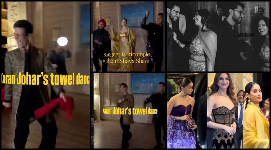 Alia Bhatt dances to 'Maahi Ve', Karan Johar recreates Salman Khan's towel dance, Janhvi Kapoor performs Shava Shava at Akansha's sangeet