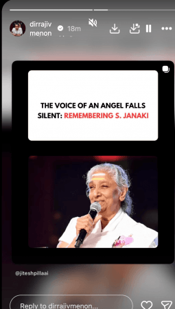 Rajiv Menon Mourns 'Nightingale of South India', he took to his Instagram stories and penned a heartfelt note. Rajiv Menon Mourns 'Nightingale of South India', he took to his Instagram stories and penned a heartfelt note.