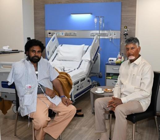 Chandrababu Naidu Visits Pawan Kalyan in Mumbai Hospital After Successful Shoulder Surgery Chandrababu Naidu Visits Pawan Kalyan in Mumbai Hospital After Successful Shoulder Surgery
